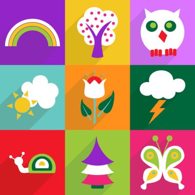 Gölge ve modern simgesi doğa düz tasarımı ayarla