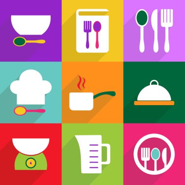 Düz çizmek ile gölge ve modern simgesi mutfak aletleri ayarla