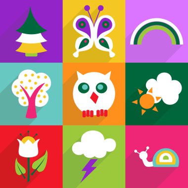 Gölge ve modern simgesi doğa düz tasarımı ayarla