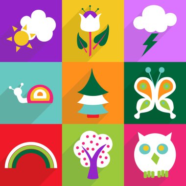 Gölge ve modern simgesi doğa düz tasarımı ayarla