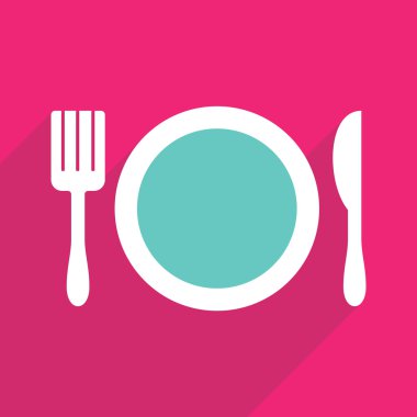 Düz çizmek ile gölge ve modern simge bıçak çatal tabak