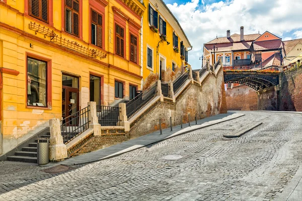 Rua de paralelepípedos Sibiu — Fotografia de Stock