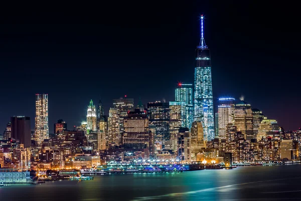 Lower Manhattan per nacht — Stockfoto