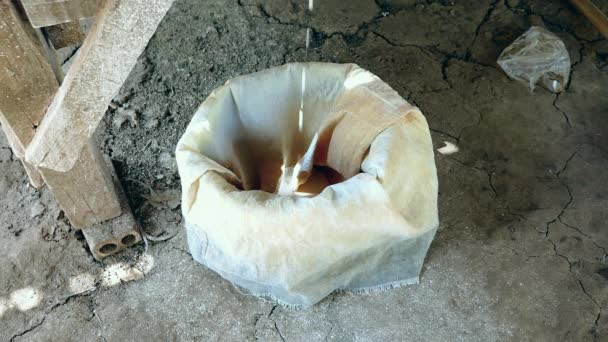 Close-up on soaked rice flour collected out of wet rice grinding with millstone — Stock Video