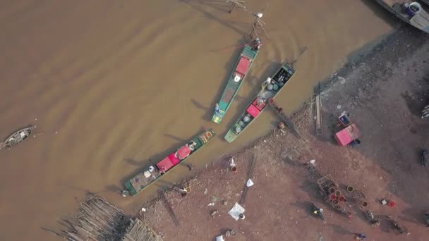 Drones Aéreos Barcos Pesca Personas Que Venden Día Pesca Los — Vídeos de Stock