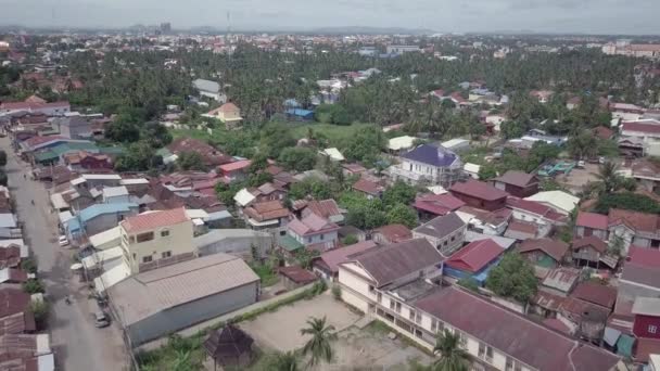 Retreating Aerial Footage Small Town Cambodia — Stock Video