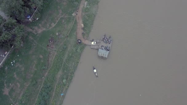 Bird Eye View White Car Getting Out Ferry Boat Moored — Video