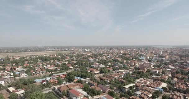 Aerial Drone Shot Asian Town Kampong Cham Cambodia — Vídeos de Stock