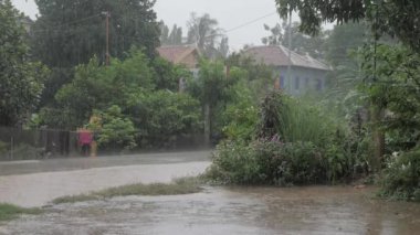 Kırsal alanda araçla küçük yolda sağanak yağış