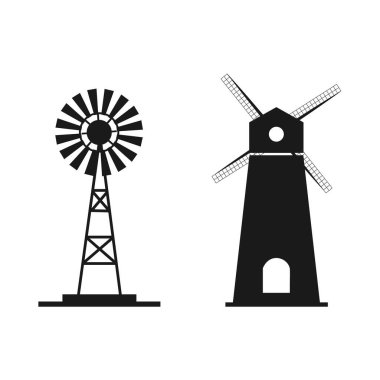 Beyaz arkaplanda Windmill vintage vektör çizimi.