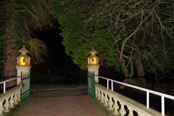 Manor Park Stad Ilowa Polen Het Japanse Deel Nachts Kaarsen — Stockfoto