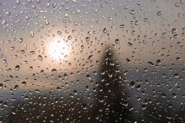 Vue Fenêtre Intérieur Vitre Est Recouverte Gouttes Eau Provenant Pluie — Photo