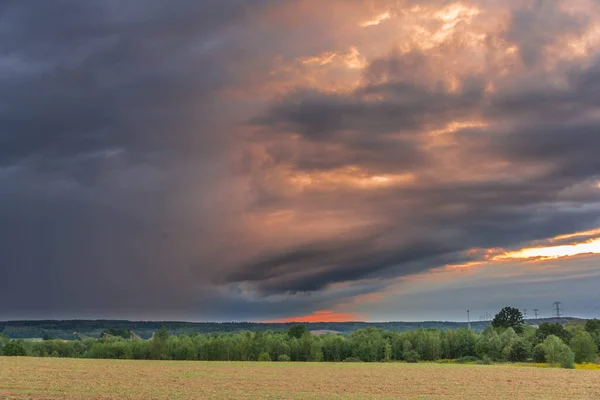 Een Zandweg Een Uitgestrekte Vlakte Lucht Licht Bewolkt Avond Komt — Stockfoto