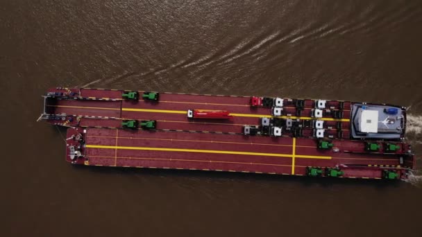 Aerial View Néz Dynamica Barge Megy Múlt Oude Maas Nyomkövető — Stock videók