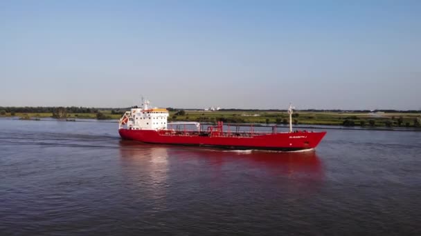 Вид Повітря Elisabeth Tanker Ship Travelling Oude Maas Barendrecht Підготовка — стокове відео