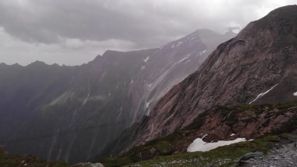 Steep Mountains Alps Kitzsteinhorn Clouded Sky Kaprun Austria Aerial Shot — Stock Video