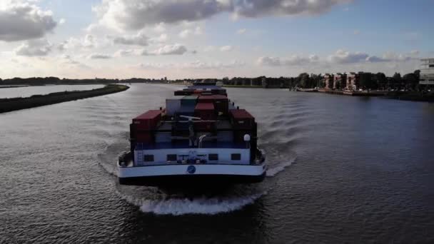 Framåtböjning Missouri Inlandscontainerfartyg Navigerande Floden Noord Flyg Dolly Tillbaka — Stockvideo