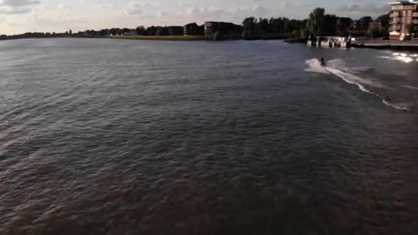 Aerial Jet Skier River Noord — Stock Video