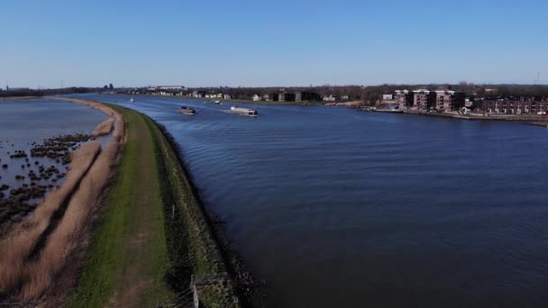 Commercial Barges Sails Serene Canal River Noord Közel Hendrik Ido — Stock videók