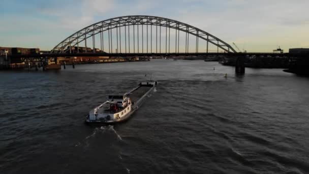 Langes Containerschiff Auf Dem Noord Den Niederlanden Drohne — Stockvideo