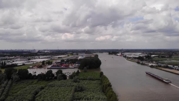 Luftaufnahme Der Marina Fluss Noord Den Niederlanden Langsamer Vorwärtsgang — Stockvideo