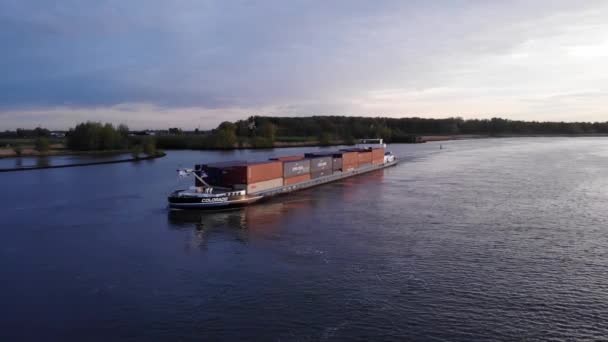 Transport Inre Vattenvägar Heap Intermodal Containers Oude Maas River Barendrecht — Stockvideo