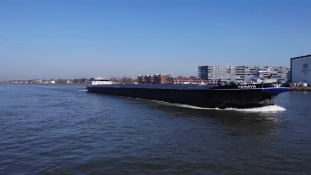Gran Barcaza Transporte Río Noord Holanda Transporte Mercancías Ancho Tiro — Vídeos de Stock