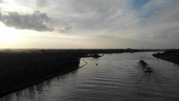 Empty Coupled Barge Sailing Two Engines Dutch River Oude Maas — Stock Video