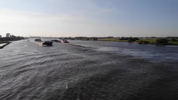 Vista Aérea Navio Veerhaven Barge Viajando Movimento Longo Oude Maas — Vídeo de Stock