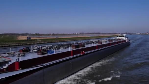 Main Spessart Inland Vessel Moving Calm Water River Noord Netherlands — Vídeo de stock