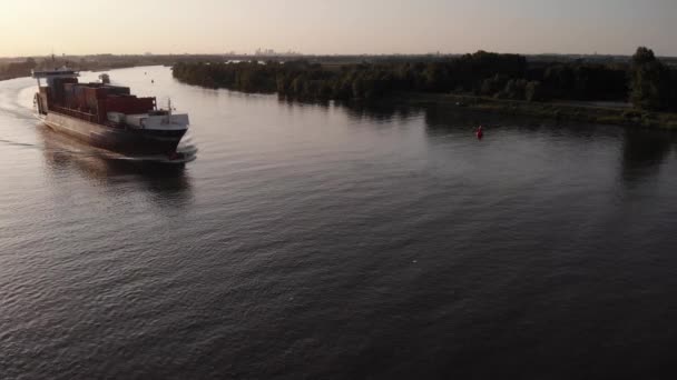 Aerial View Wec Lines Cargo Container Ship Moving River Oude — Stock videók
