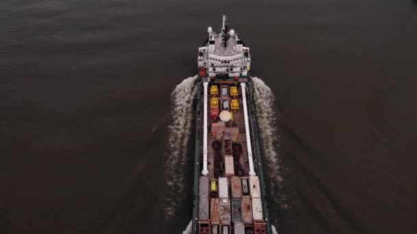 Aerial View Fortress Cargo Ship Travelling Oude Maas Puttershoek Pedestal — Stock Video