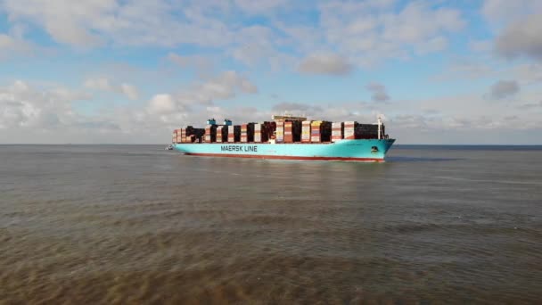 Partly Loaded Giant Containervessel Loaded Lashed Containers Deck Heading Calm — Stock Video