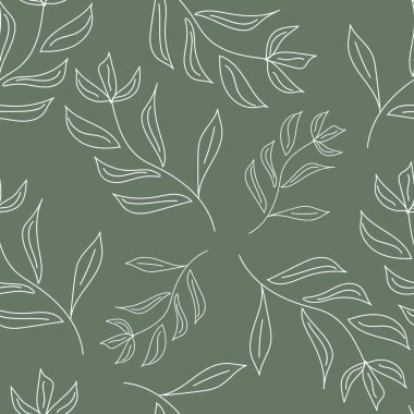 Beyaz bitkilerle yeşil renkte kusursuz desen