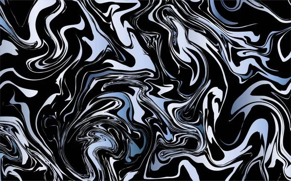 Czarny Płyn Tło Sztuki Niebieskimi Akcentami Płynny Marmur Sztuka Mieszane — Wektor stockowy