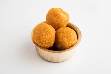 Hint Geleneksel Diwali tatlılar Motichoor Ladoo veya kare pirinç plaka bundi laddu denilen, closeup