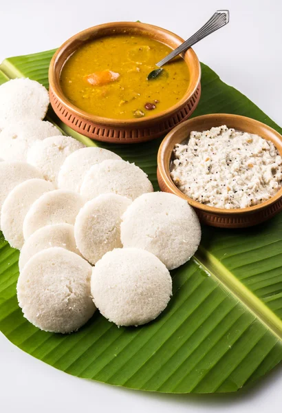 Traditional south indian food or recipe idli or idly with sambar or ...