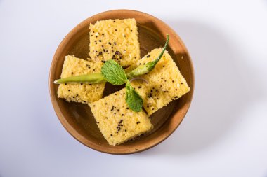 dhokla hint gıda, Gujarati Khaman Dhokla veya Buğulanmış Gram Un Snack, Hint Gıda