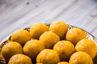 Hint tatlılar bundi laddu veya motichur laddu veya motichoor laddu, seçici odak
