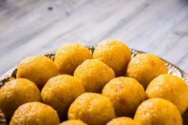 Hint tatlılar bundi laddu veya motichur laddu veya motichoor laddu, seçici odak