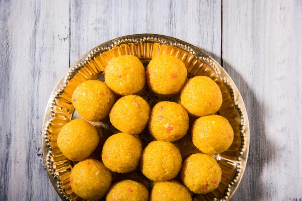 India permen bundi laddu atau motichur laddu atau motichoor laddu, selektif fokus — Stok Foto