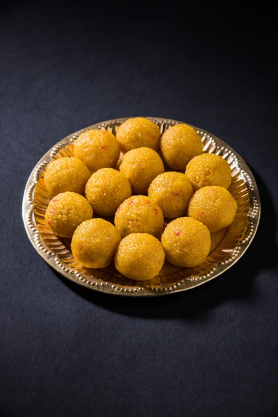 インドのお菓子ブーンディー laddu または motichur laddu motichoor laddu、セレクティブ フォーカス — ストック写真