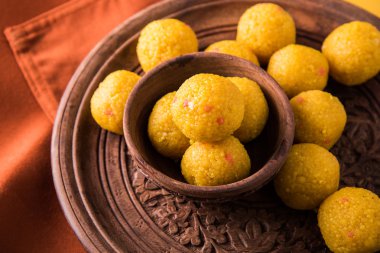 Hint tatlılar bundi laddu veya motichur laddu veya motichoor laddu, seçici odak