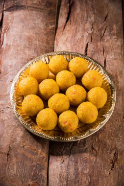 Hint tatlılar bundi laddu veya motichur laddu veya motichoor laddu, seçici odak