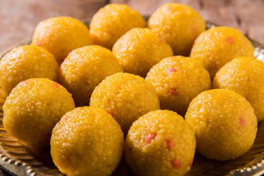 Hint tatlılar bundi laddu veya motichur laddu veya motichoor laddu, seçici odak
