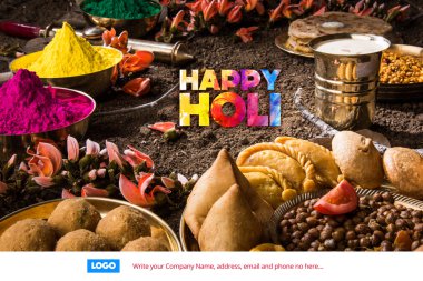mutlu holi tebrik kartı, holi dilek, holi denilen renklerin hint festivali tebrik kartı, sezon tebrik, hint festivali tebrik, hint gıda & renkler holi tebrik için yere düzenlenmiş