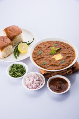 Pav Bhaji Hint baharatlı fast food ekmek, soğan ve tereyağı, Hint yemekleri, Mumbai gıda