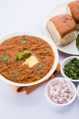 Pav Bhaji veya paav bhaji, ekmek, soğan ve tereyağı, Hint yemekleri, Mumbai gıda Hint baharatlı fast food