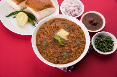 Pav Bhaji veya paav bhaji, ekmek, soğan ve tereyağı, Hint yemekleri, Mumbai gıda Hint baharatlı fast food