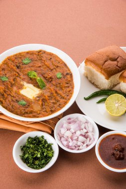 Pav Bhaji veya paav bhaji, ekmek, soğan ve tereyağı, Hint yemekleri, Mumbai gıda Hint baharatlı fast food